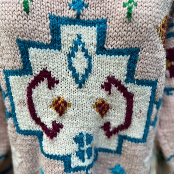 Vintage 90s Hand-Knit Southwestern Sweater – Chunky Cozy Knit - Picture 2 of 7